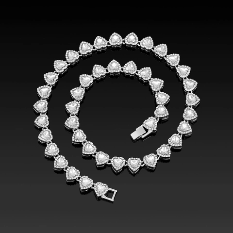 Hip Hop Herzform Panzerkette Halskette Armband Set Zinklegierung Strass Gold Silber Plattiert Schmuck Für Damen Herren Party