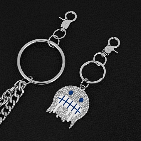 Chaîne de Pantalon en Métal Multicouche Punk Pendentif Fantôme en Alliage avec Strass Porte-clés Hip-Hop Streetwear Chaîne de Ceinture pour Hommes Femmes