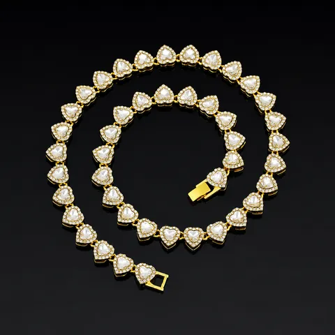 Hip Hop Herzform Panzerkette Halskette Armband Set Zinklegierung Strass Gold Silber Plattiert Schmuck Für Damen Herren Party