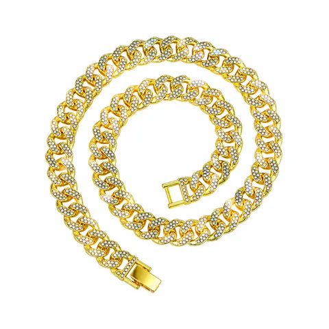 Iced Out 13mm Panzerkette Halskette Armband Für Herren Damen Hip Hop Voller Strass Legierung Schmuck Gold Silber Plattiert