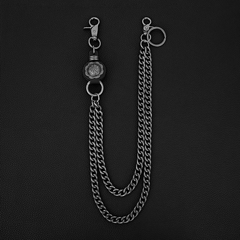 Vintage Double Layer Pants Chain Hip Hop Punk Wallet Chain With Carved Metal Buckle And Leather Decor For Men Women