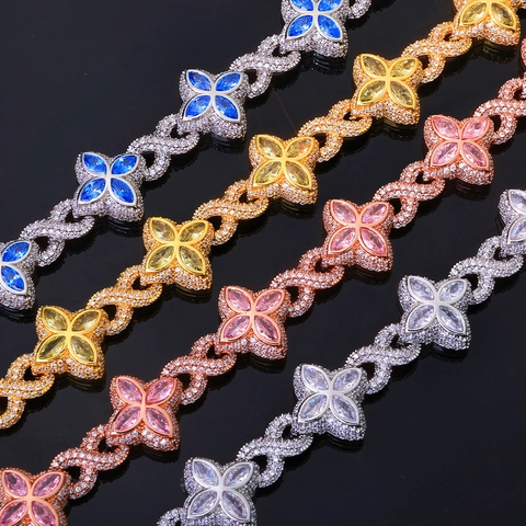 Iced Out Hip Hop Clover Infinity Cuban Link Chain For Men Copper Zirconia Pave Jewelry Party Gift