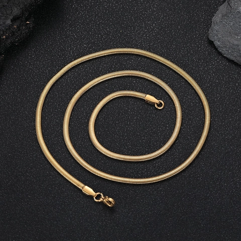 Collar de Cadena de Serpiente de Acero Inoxidable Hip Hop Para Hombres Mujeres Minimalista Color Oro Plata Cadena de Eslabones Planos Joyería