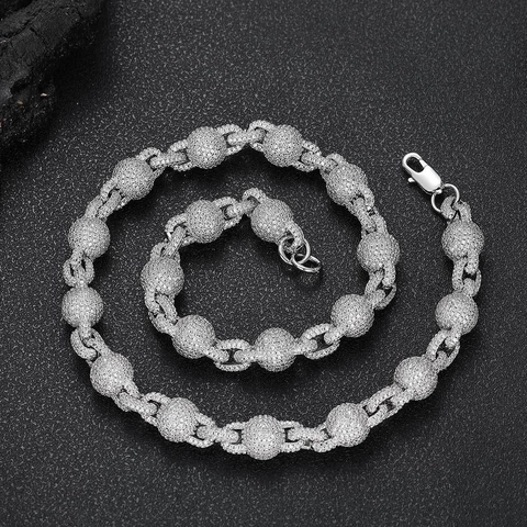 Collana a Catena con Sfere Bubble Iced Out in Rame e Zirconia Gioielli Hip Hop per Uomo Donna Accessorio da Festa