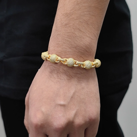Bracciale Catena a Bolle Hip Hop 10.5mm per Uomo Donna Bracciale in Rame con Zirconia Iced Out Placcato Oro 18K Gioielli Streetwear