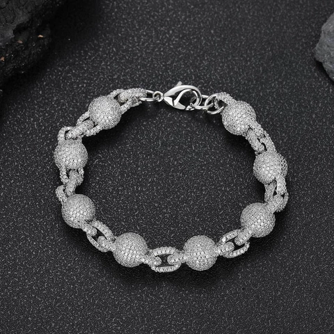Bracciale Catena a Bolle Hip Hop 10.5mm per Uomo Donna Bracciale in Rame con Zirconia Iced Out Placcato Oro 18K Gioielli Streetwear