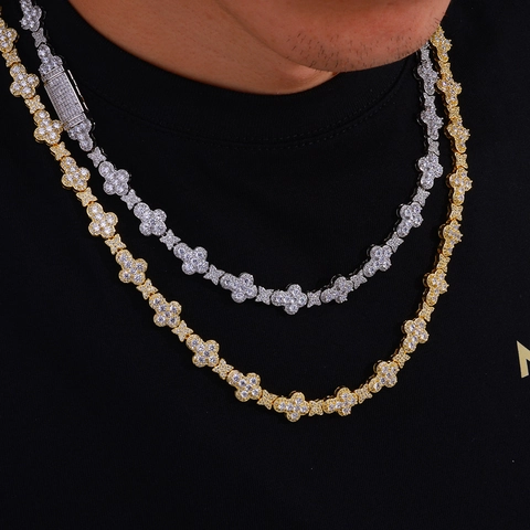 Collana Hip Hop in Rame e Zirconia con Croce e Stella per Uomo e Donna Iced Out Bling Micro Pave Catena Regalo