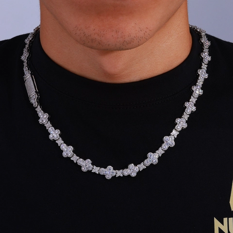 Set di Gioielli Hip Hop Iced Out Zirconia Croce Stella Quadrifoglio in Rame Placcato Oro 18K Set Collana e Bracciale per Donna Uomo