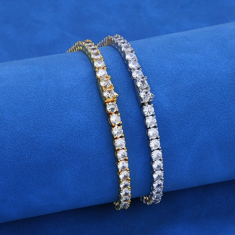 Hip Hop Iced Out Zirkonia Tennis Kette Kupfer Gold Weißgold Vergoldet Halskette Und Armband Für Herren Schmuck Streetwear Accessoire