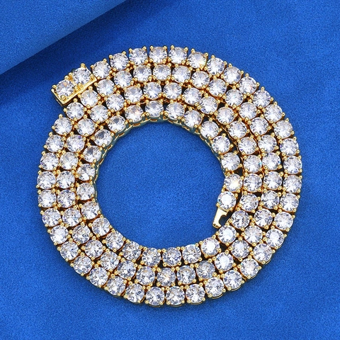 Collar de Cadena de Tenis Hip Hop de Lujo Cobre Chapado en Oro Plata Zirconia Collar de Eslabones Para Hombre Joyería de Fiesta