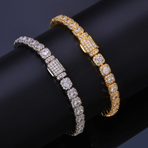 Collana e Bracciale Hip Hop 5mm in Rame Con Zirconia Quadrata Tennis Chain Gioielli Streetwear di Lusso per Uomo e Donna