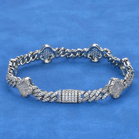Herren Hip Hop Kleeblatt Panzerkette Zirkonia Armband Iced Out Kupfer Micro Pave Kette Mode Schmuck Accessoire Geschenk Gold Silber