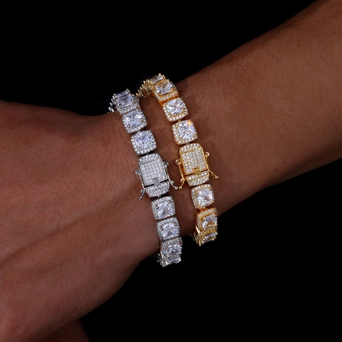 Bracciale Tennis Hip Hop Lusso Rame Zirconia Catena Iced Out Oro Argento Placcato Uomo Gioielli di Moda Bracciale