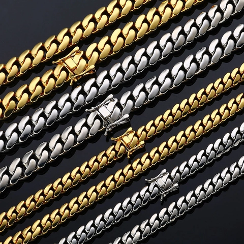 Conjunto de Joyas de Cadena de Eslabones Cubanos Hip Hop para Hombre Mujer Cobre Bañado en Oro 18K Collar Pulsera