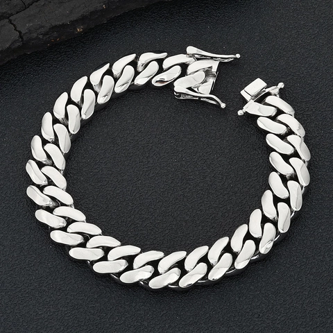 Heavy Men Copper Cuban Link Bracelet Polished Gold Platinum Plated Chain Streetwear Hip Hop Jewelry With Safety Clasp