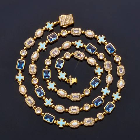 Hip Hop 6mm Herren Halskette Kupfer Zirkonia Künstlicher Opal Kreuz Anhänger Gold Silber Plattiert Kette Schmuck Geschenk