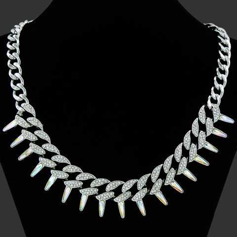 Collana Hip Hop in Lega Con Strass e Catena Cubana Con Punte Iridescenti Punk Rock Choker per Uomo Donna Gioielli per Feste