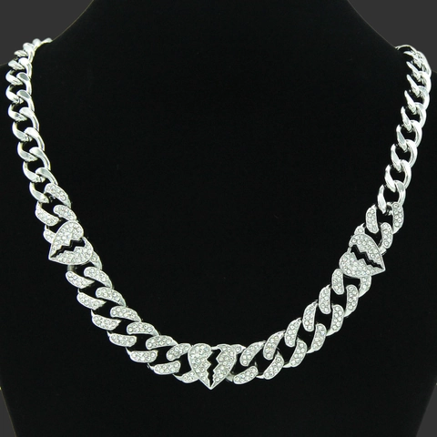 Hip Hop Legierung Strass Gebrochenes Herz Anhänger Halskette Iced Out Cuban Link Kette Für Herren Damen Club Party Schmuck