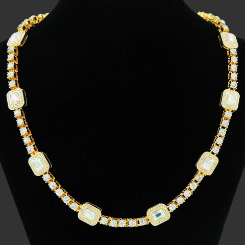 Hip Hop Iced Out Cuban Link Necklace Bracelet Zinc Alloy Rhinestone Colorful Square Stone Urban Jewelry For Men Women Style