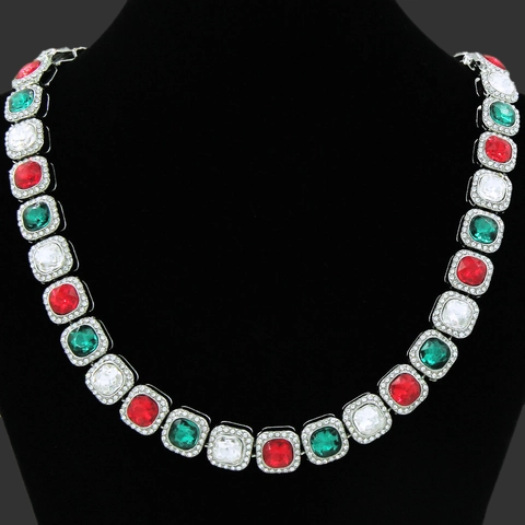 Collana a Catena Cubana Iced Out da Uomo In Lega di Zinco Con Strass Quadrati Multicolore Cristallo Streetwear Uomo