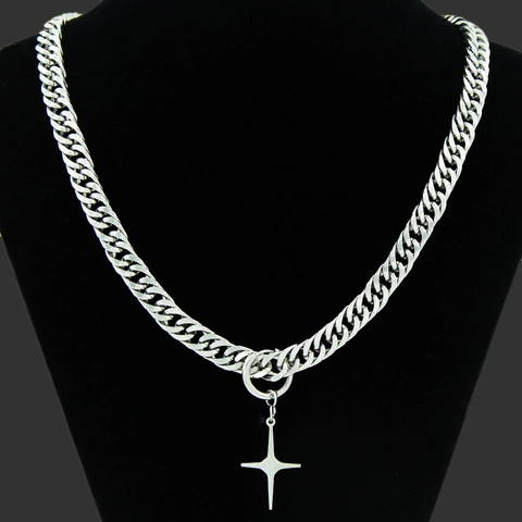 Collana con Ciondolo a Stella Hip Hop per Uomo Donna Catena a Maglia Cubana in Acciaio al Titanio Gioielli Streetwear
