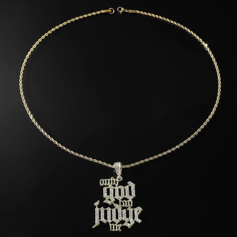 Only God Can Judge Me Letter Pendant Necklace Hip Hop Gold Color Rhinestone Alloy Pendant Stainless Steel Rope Chain Jewelry