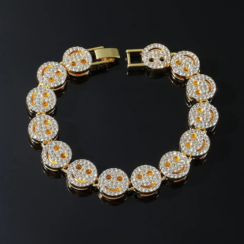 Hip Hop Heren Iced Out Smiley Face Armband Legering Strass Ingelegd Schakkelketting Goud Zilver Verguld Sieraden Voor Nachtclub Feest