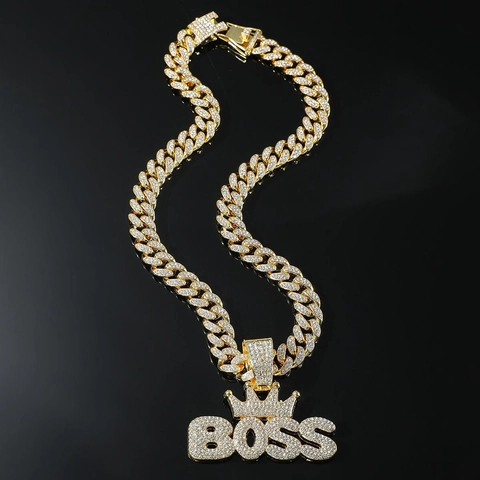 Heren Hip Hop Boss Kroon Hanger Halsketting Iced Out Strass Legering Cubaanse Schakelketting Goud Zilver Sieraden Voor Feest