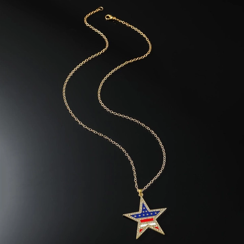 Hip-Hop USA-Flagge Pentagramm Stern Anhänger Halskette Gold Galvanisiert Strass Eingelegt Torsionskette Patriotischer Schmuck