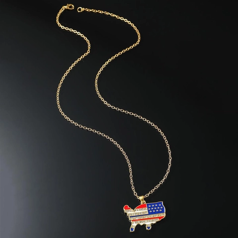 Collana da Uomo in Lega Hip Hop Ciondolo Mappa USA Bandiera Americana con Strass Intarsiati Placcato Oro Gioielli Punk Regalo per Festa