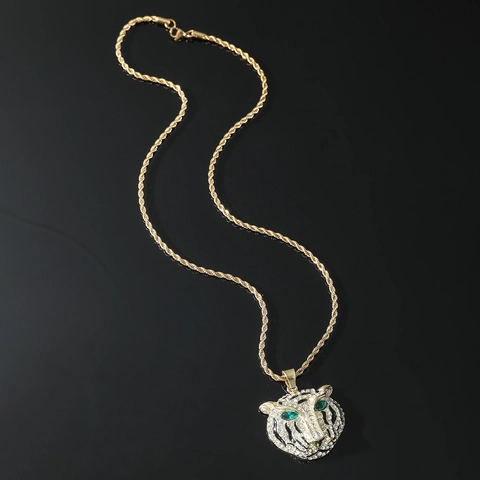 Collana Hip Hop con Ciondolo a Testa di Leone in Acciaio Inossidabile Catena a Corda Oro Argento Lega Strass Gioielli