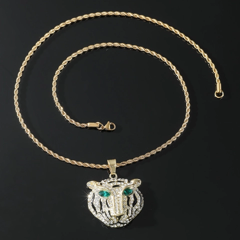 Collana Hip Hop con Ciondolo a Testa di Leone in Acciaio Inossidabile Catena a Corda Oro Argento Lega Strass Gioielli