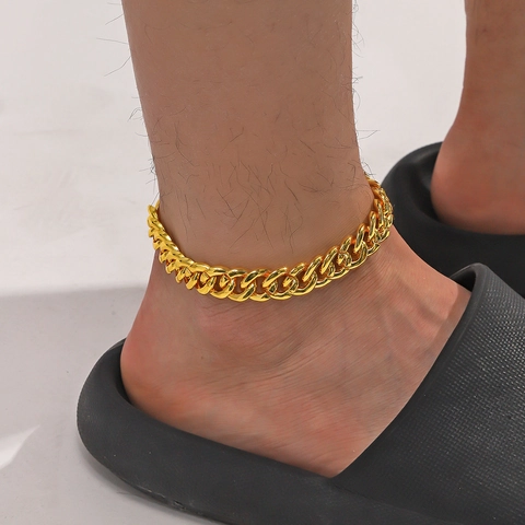 Men's Smooth Cuban Link Anklet Alloy Polished Hip Hop Punk Simple Chunky Foot Jewelry Chain For Beach Summer