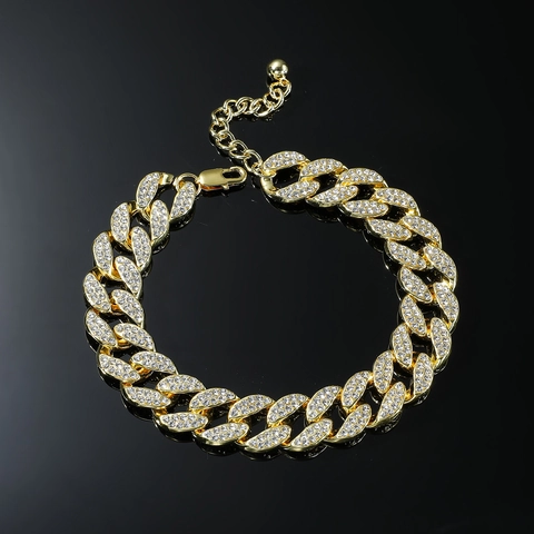 Tobillera Hiphop de Eslabón Cubano con Diamantes de Imitación para Hombre y Mujer Aleación Miami Curb Joyería Punk