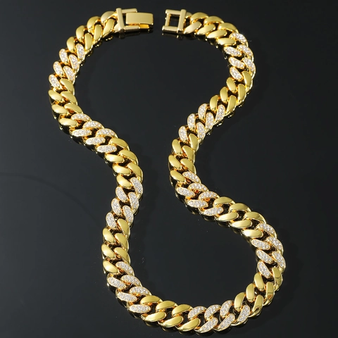 Collana da Uomo Hip Hop Cuban Link in Lega Con Strass Catena Splicing Liscia Choker Streetwear Gioielli di Moda