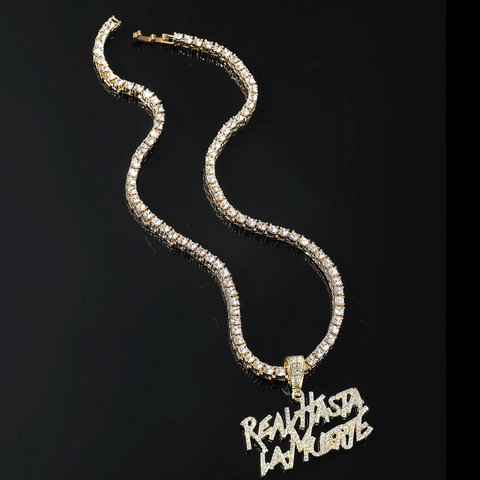 Collana da Uomo Hip Hop con Pendente Lettere Strass Incrostati Lega Catena Tennis Gioielli per Festa Real Hasta La Muerte
