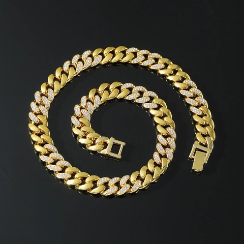 Collana da Uomo Hip Hop Cuban Link in Lega Con Strass Catena Splicing Liscia Choker Streetwear Gioielli di Moda