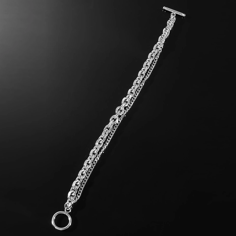 Pulsera Cadena Doble Capa Hip Hop Acero Inoxidable Hebilla OT Estilo Punk Street Joyería Para Hombre Mujer