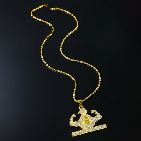 Collar de Colgante de Bolsa de Dinero Musculoso Hip Hop Con Cadena de Cuerda de Acero Inoxidable Joyas de Aleación de Strass