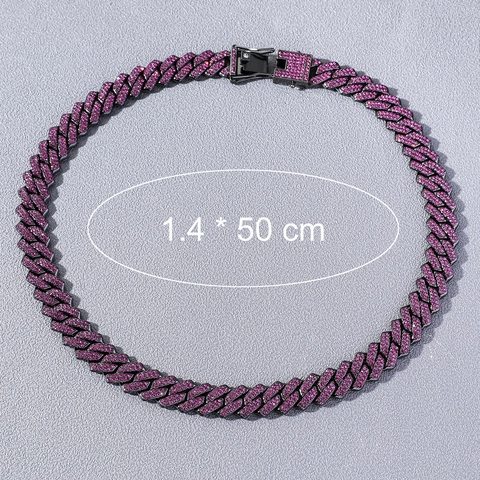 Collana Bracciale Catena Cubana da Uomo Hip Hop Iced Out Strass Viola Rombo Lega Punk Streetwear Gioielli