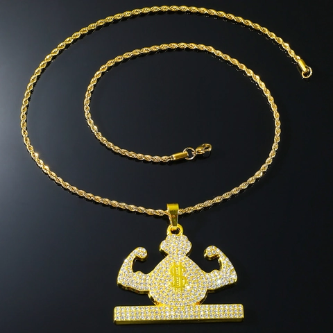 Collar de Colgante de Bolsa de Dinero Musculoso Hip Hop Con Cadena de Cuerda de Acero Inoxidable Joyas de Aleación de Strass