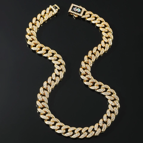 Collana Catena Cubana Lega Strass Iced Out Hip Hop Miami Gioielli Con Chiusura Segno Di Dollaro Da Uomo
