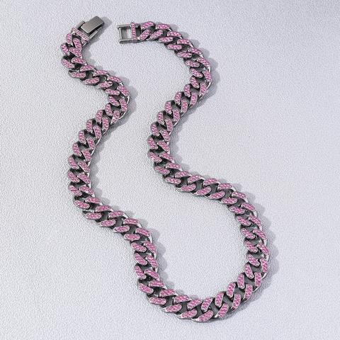 Collar de Cadena de Eslabones Cubanos con Diamantes de Imitación de Hip Hop para Hombre Joyería de Moda de Rap Aleación de Zinc