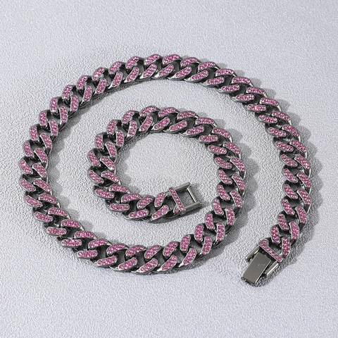 Collar de Cadena de Eslabones Cubanos con Diamantes de Imitación de Hip Hop para Hombre Joyería de Moda de Rap Aleación de Zinc