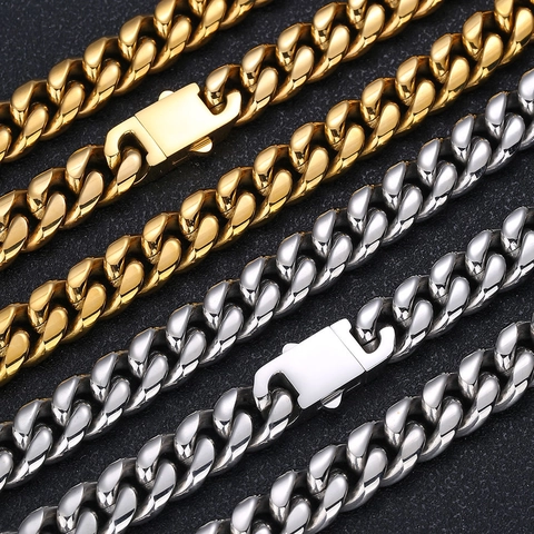 Hip Hop Edelstahl Panzerkette Schmuckset Für Herren 18K Vergoldet Miami Curb Kette Halskette Und Armband Set