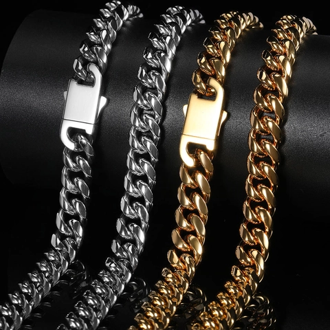 Hip Hop Edelstahl Panzerkette Schmuckset Für Herren 18K Vergoldet Miami Curb Kette Halskette Und Armband Set
