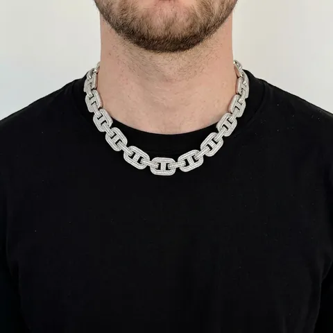 Collana Hip Hop Iced Out Mariner Link Rame Zirconia Lusso Oro Argento Catena Pesante Collana per Uomo Gioielli Streetwear