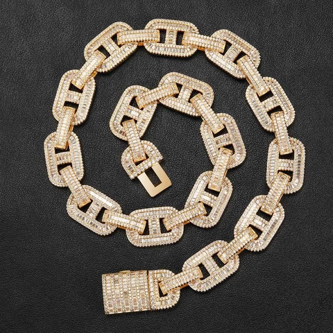Collana Hip Hop Iced Out Mariner Link Rame Zirconia Lusso Oro Argento Catena Pesante Collana per Uomo Gioielli Streetwear
