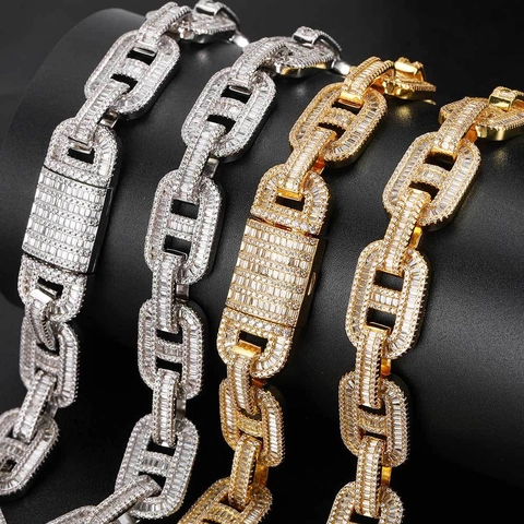 Collana E Bracciale A Maglia Marina Uomo Hip Hop Rame Zirconia Gioielli Di Lusso Street Style Oro Argento Colori