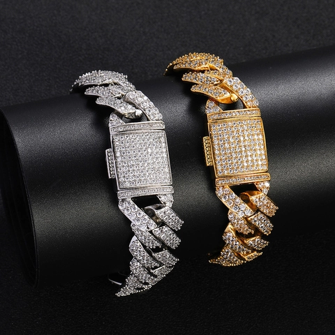 Luxury Copper Iced Out Zirconia Rhombus Cuban Link Jewelry For Men Women Hip Hop Style Sparkling Bling Fashion Accessory Necklace Bracelet